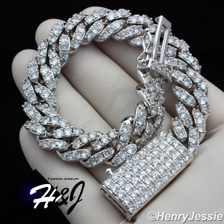18-24″MEN 14K WHITE GOLD PLATED ICY BLING CZ 12MM MIAMI CUBAN CURB NECKLACE*BN5