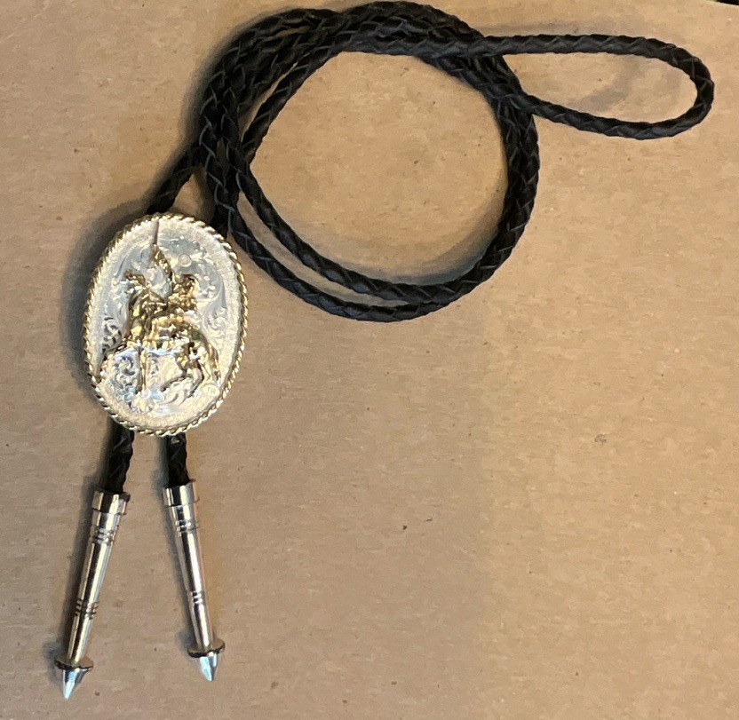 Men’s Adjustable Bolo Tie Black Faux Leather Cord Silver-Tone Oval Slide Western