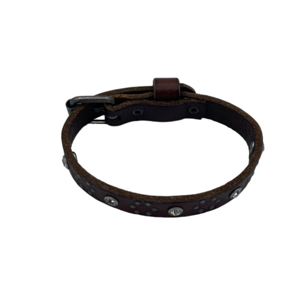 Brown Leather Bracelet With Rhinestone Accents Adjustable Buckle 7-9 in