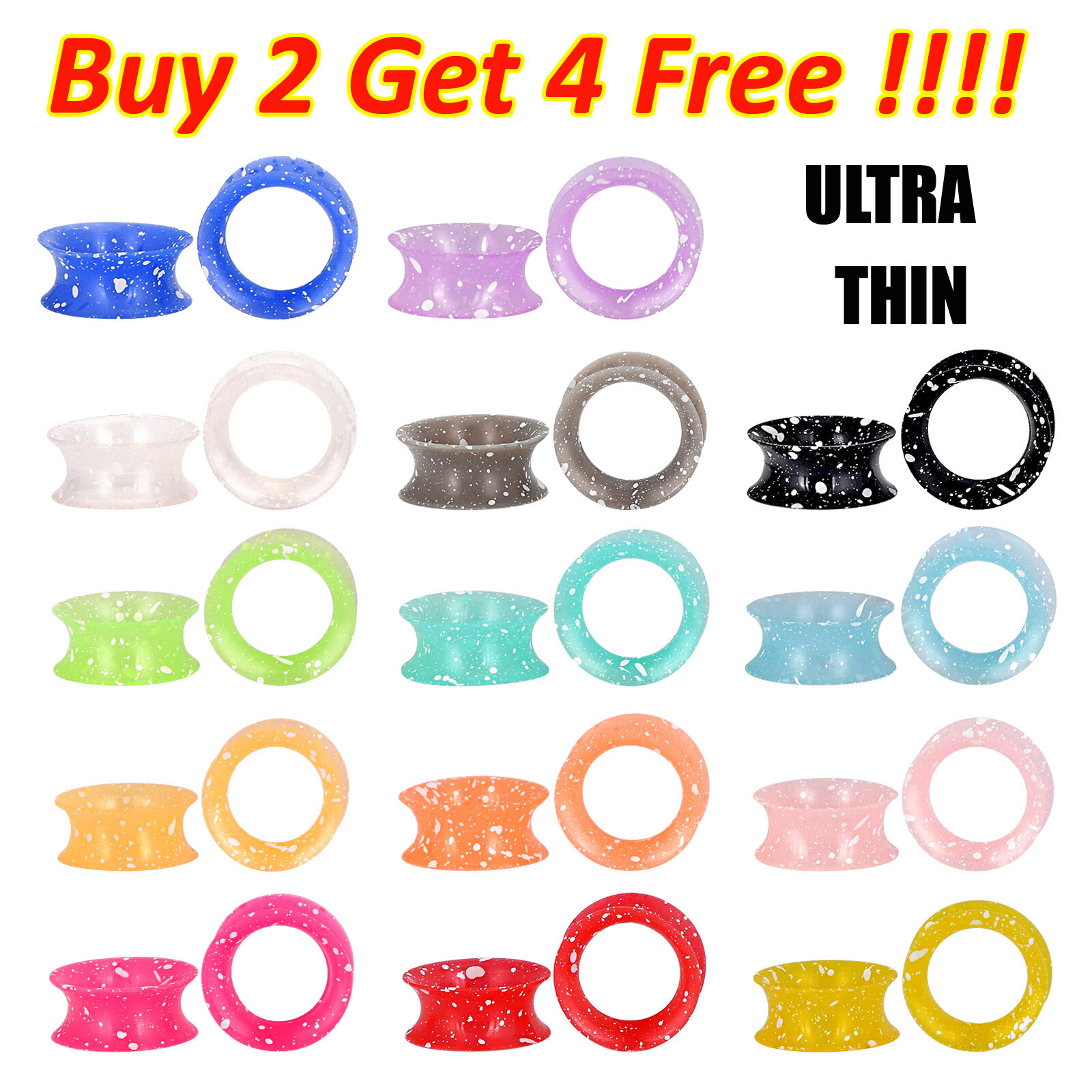 2pcs White Spots Ear Plugs Thin Silicone Ear Gauges Double Fared Flesh Tunnels