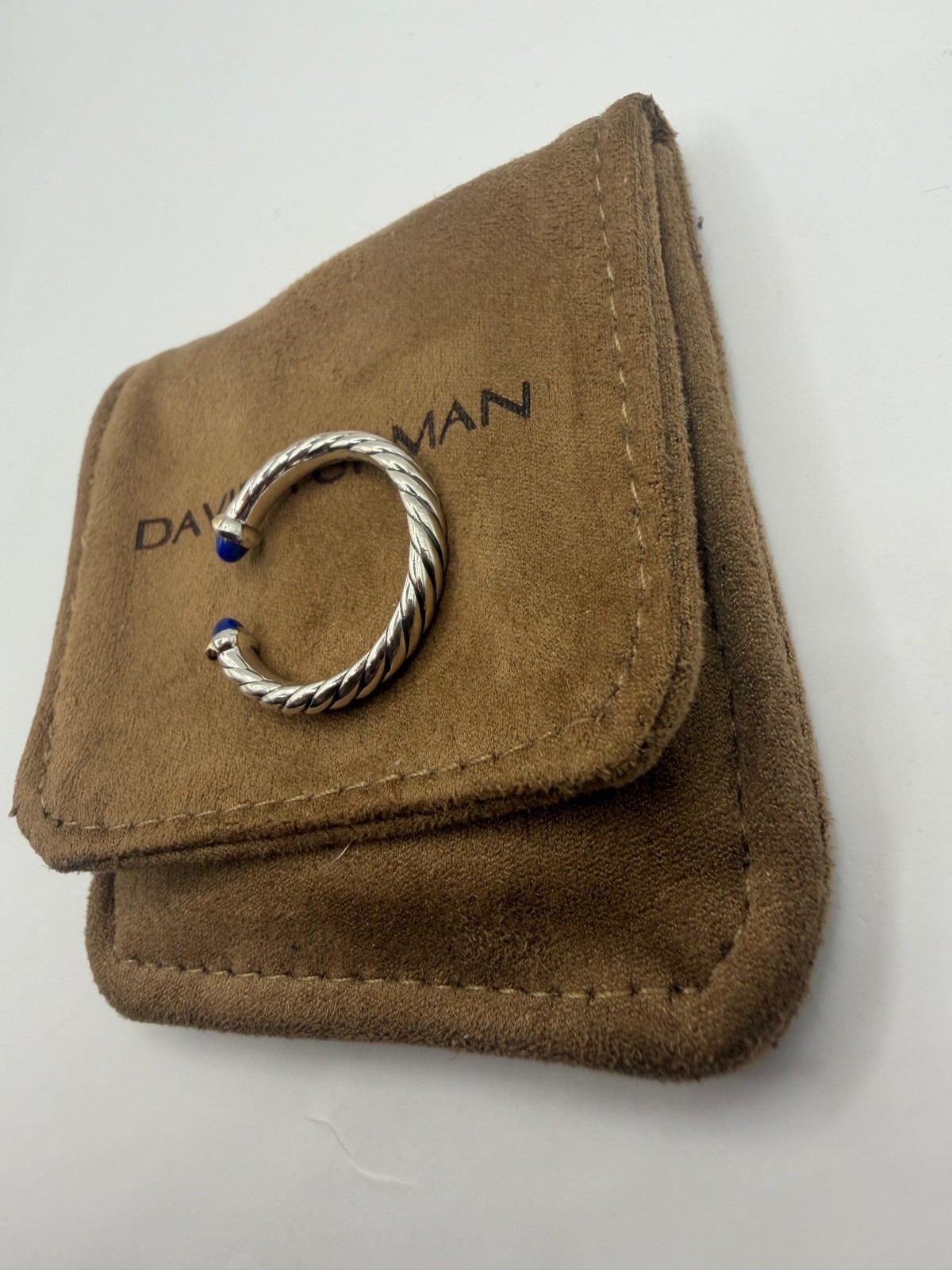 David Yurman Sterling Silver Petite Cable Open Ring W/ 14k Gold & Lapis Size 7