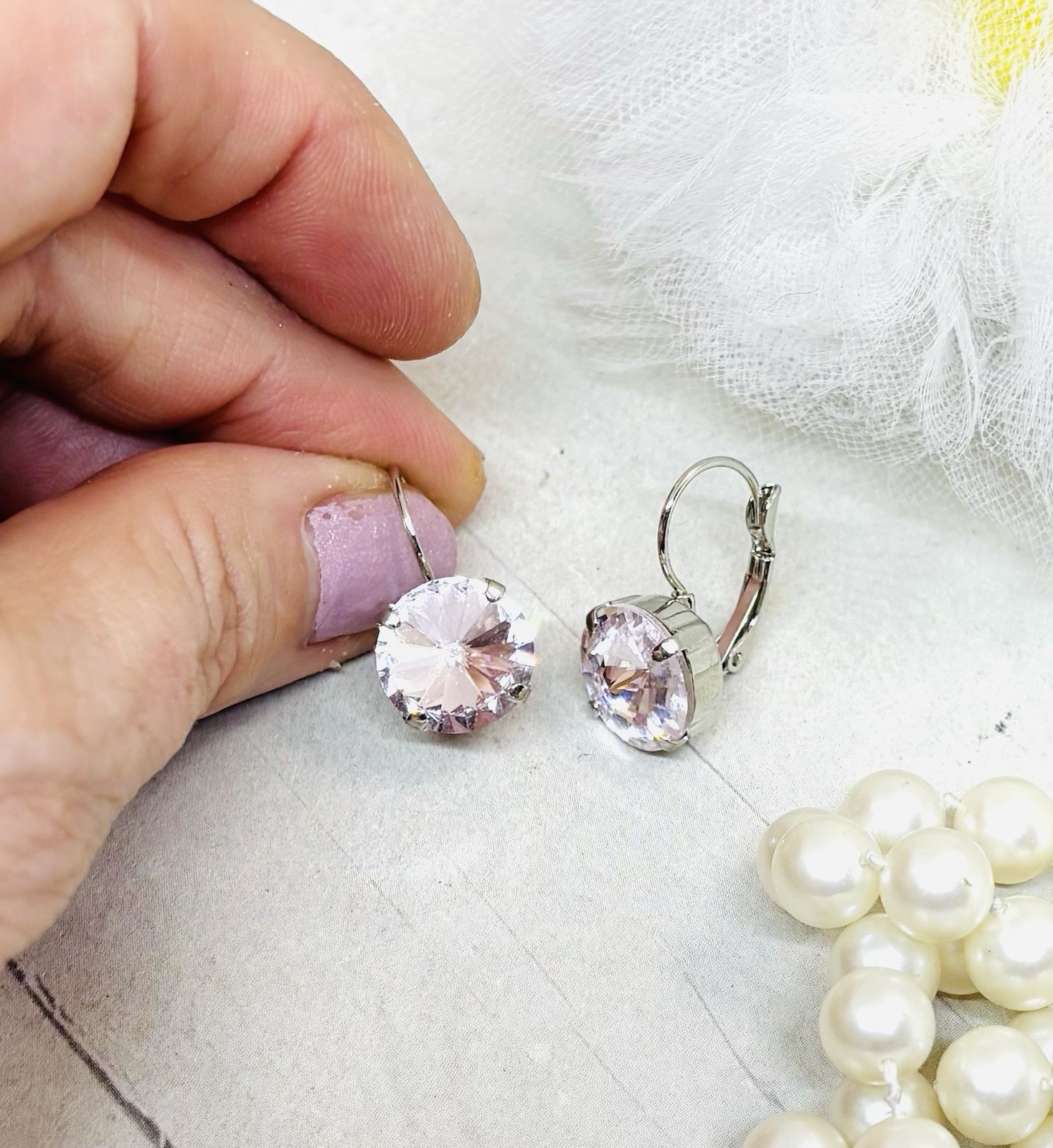 12mm Shiny Silver Plated Very Light Rosalina Pink Cup Chain Earrings Earrings