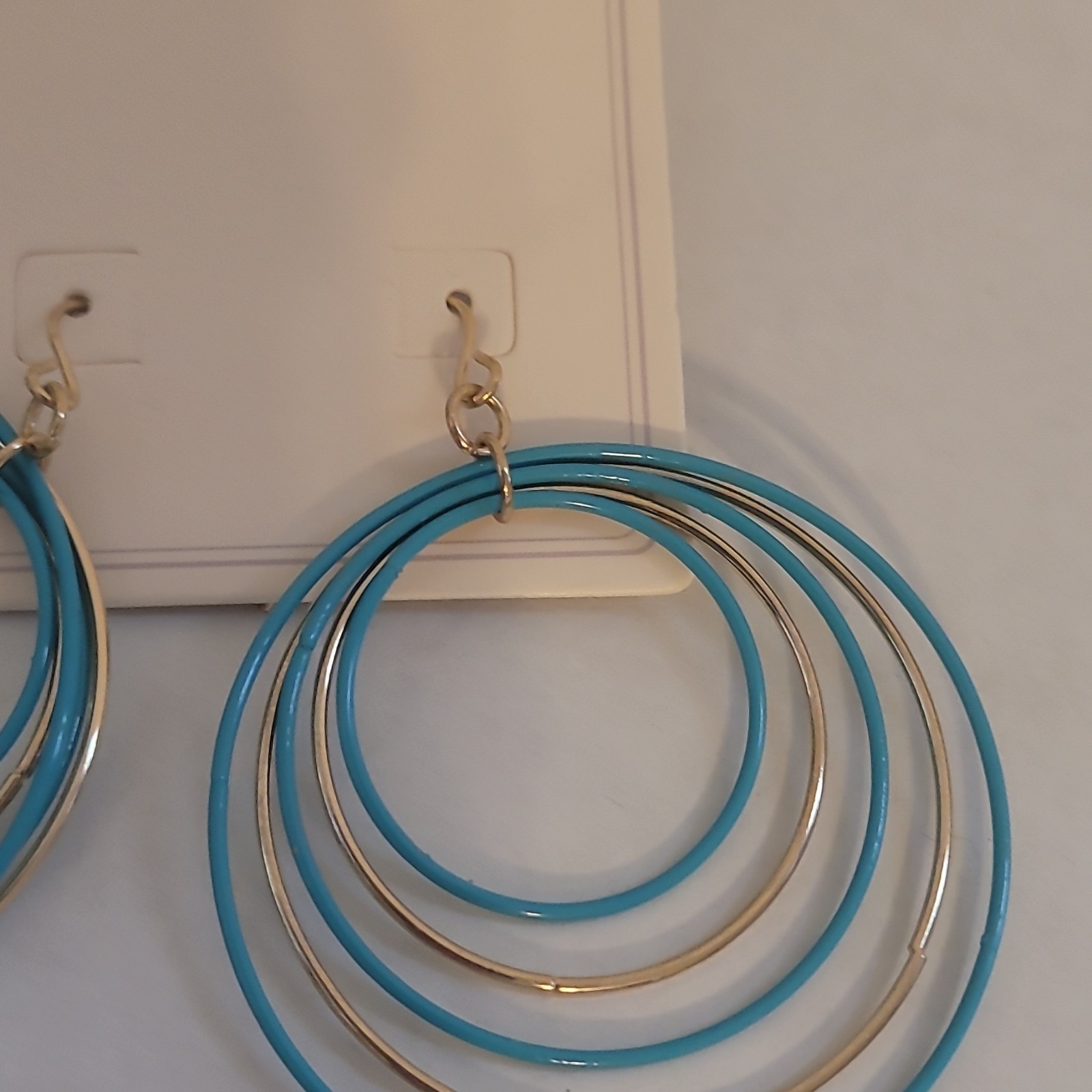 RAND Blue & Gold Tone Multi Hoop Dangle/Drop Hook Earrings- Never Worn