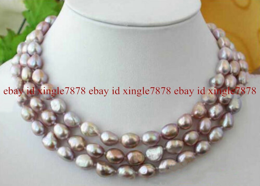Natural 8-9mm Purple Freshwater Baroque Pearl Necklace Long 50 Inch