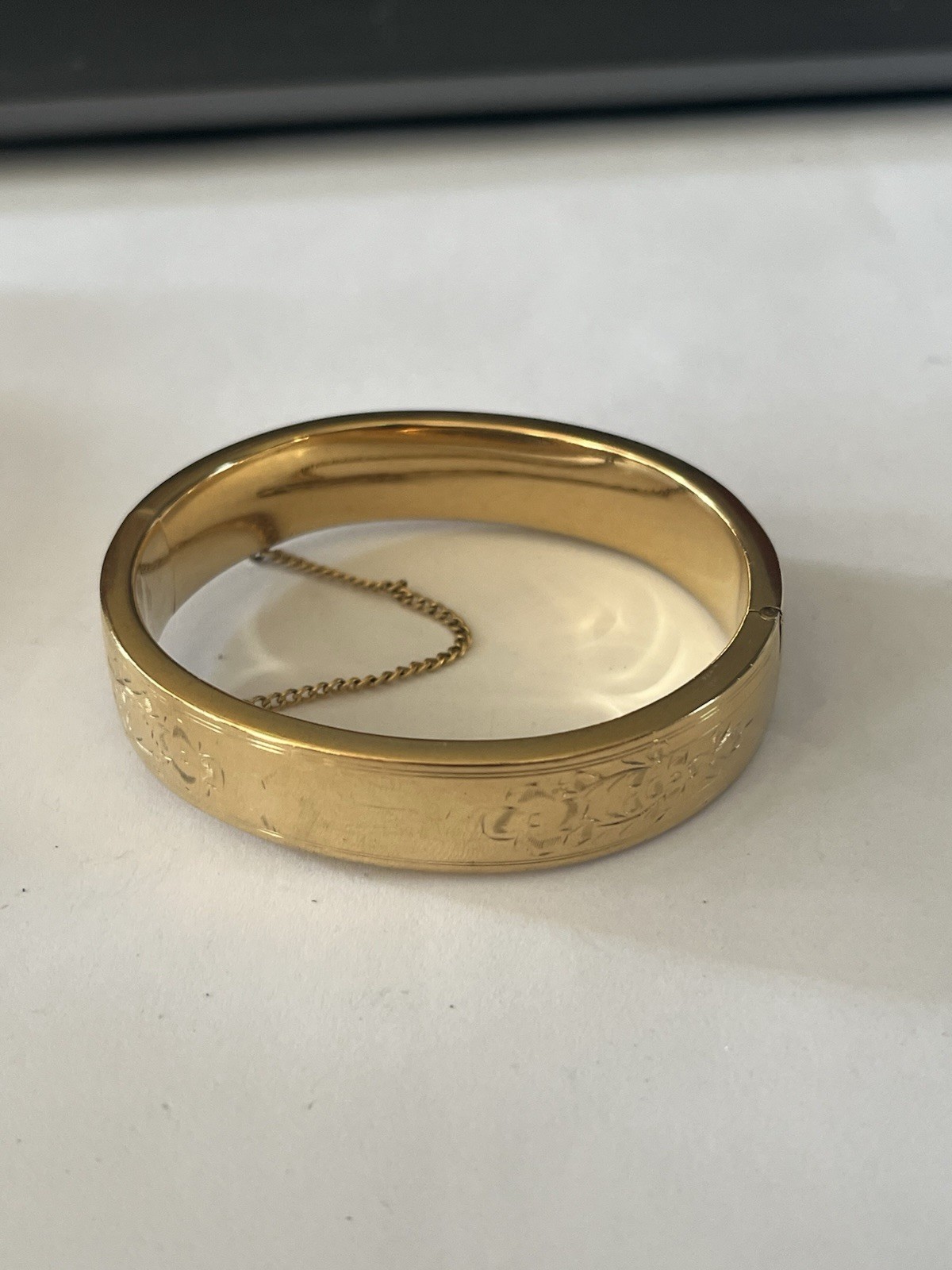 Antique 12k Gold-Filled Hinged Bangle Bracelet Hand Engraved