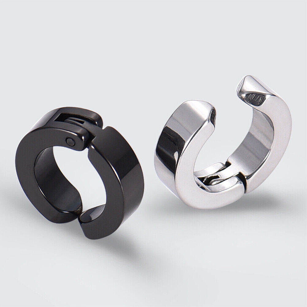 Non-Piercing Fake Ear Stud Cuff Hoop Earrings Stainless Steel Men Women