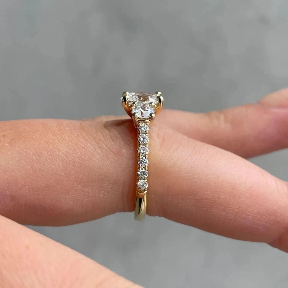 2.50 Ct Oval Cut Moissanite Three Stone Wedding Ring 14k Yellow Gold Plated