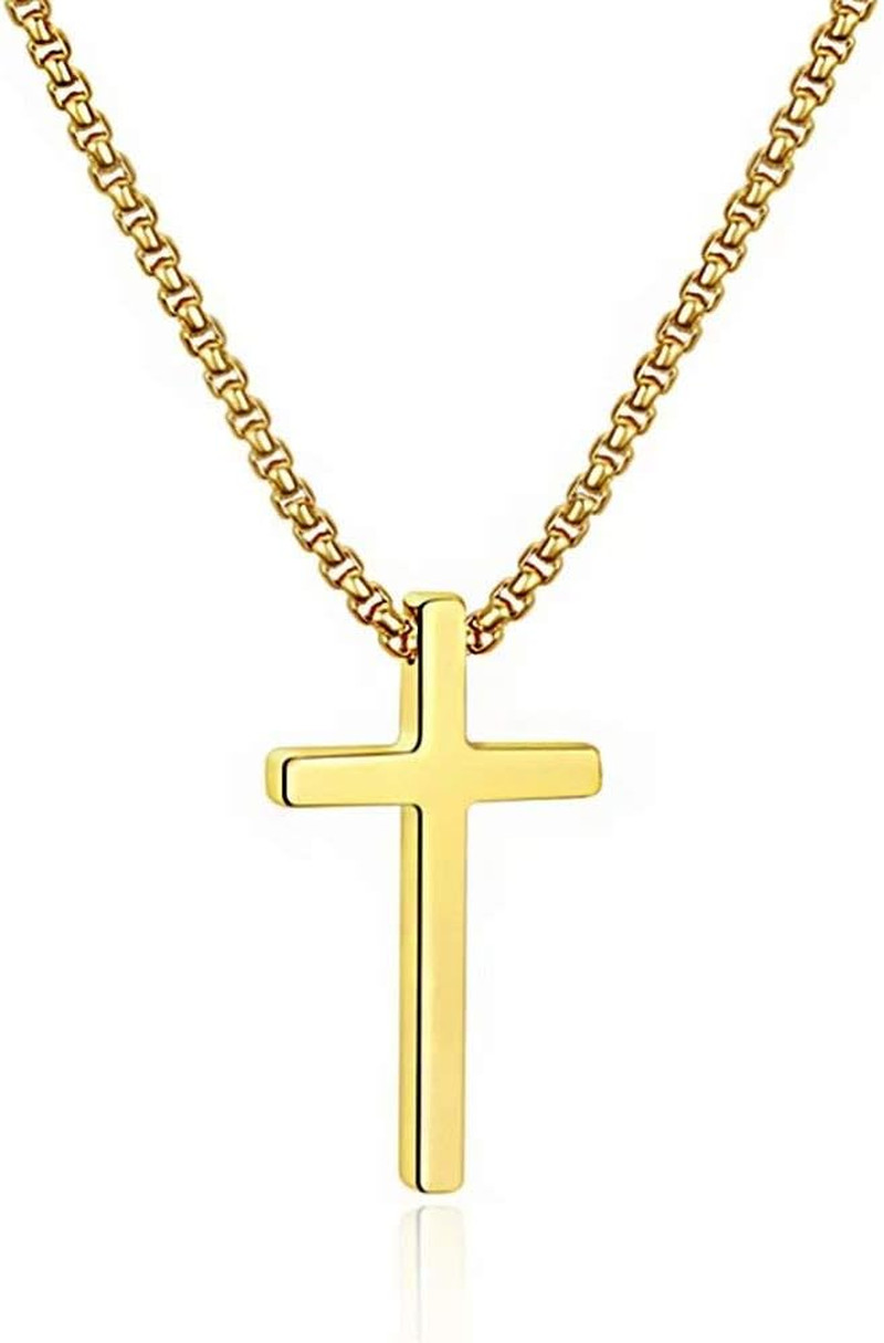 Cross Necklace for Men Teen Boys, Silver Black Gold Stainless Steel Plain Cross