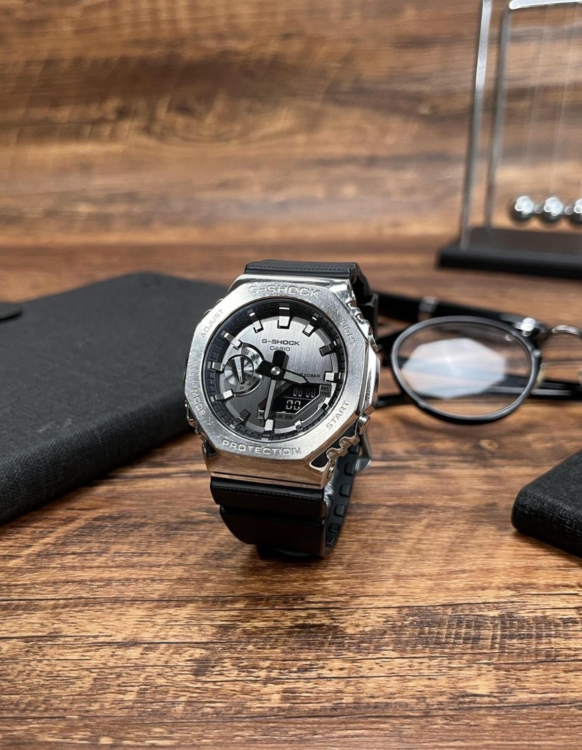 Casio GA2100 G-Shock Silver Case Black Dial Sports Watch With Box