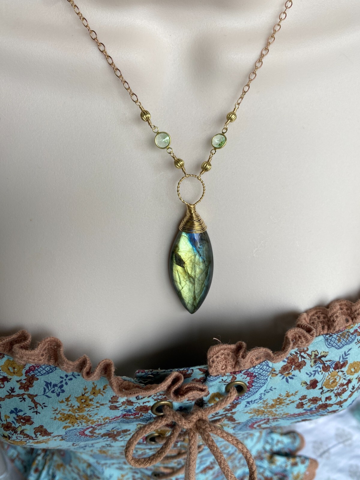 Labradorite Necklace- Blue Green Gold Copper Handmade Labradorite Necklace