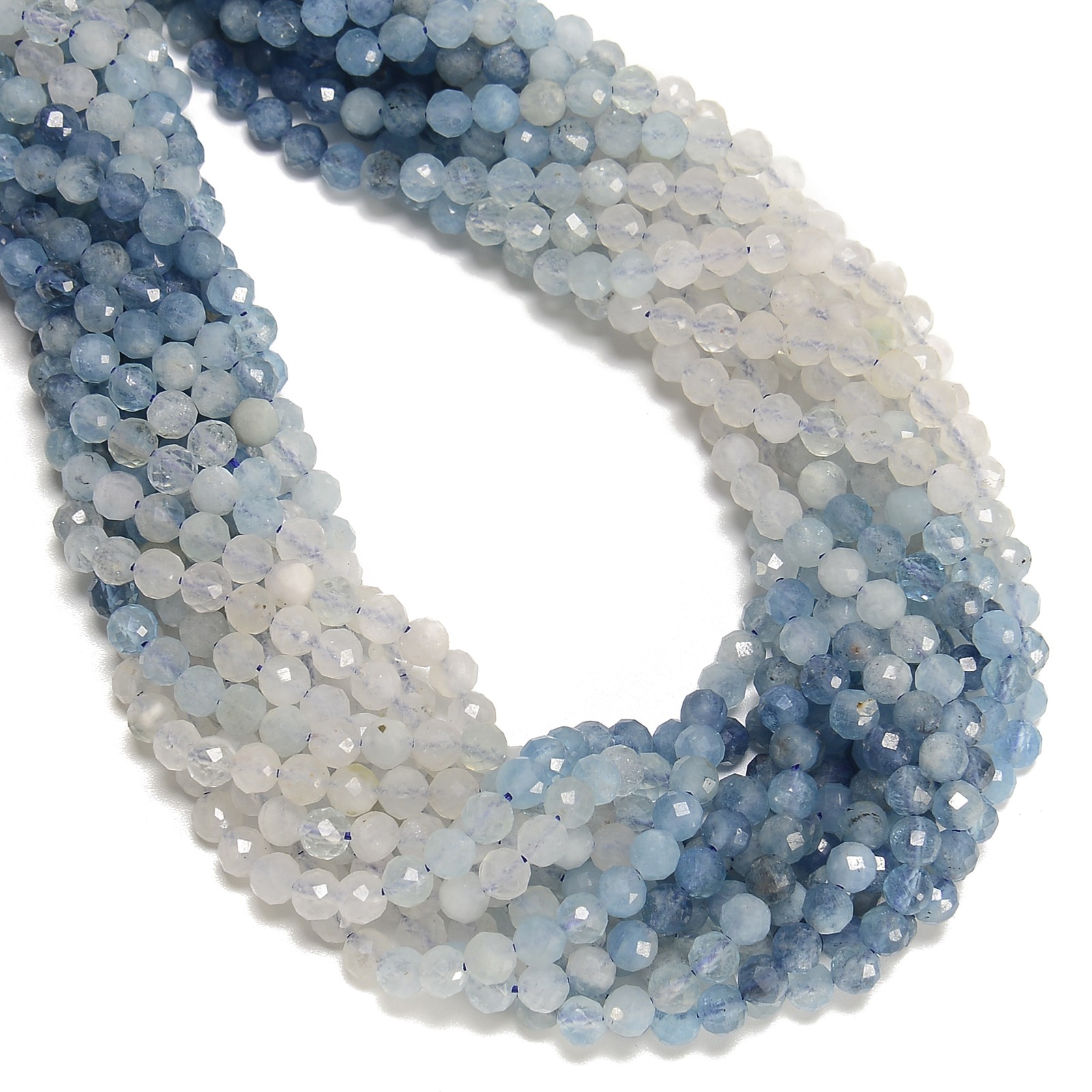 Gradient Natural Aquamarine Faceted Round Beads Size 5mm 15.5” Strand