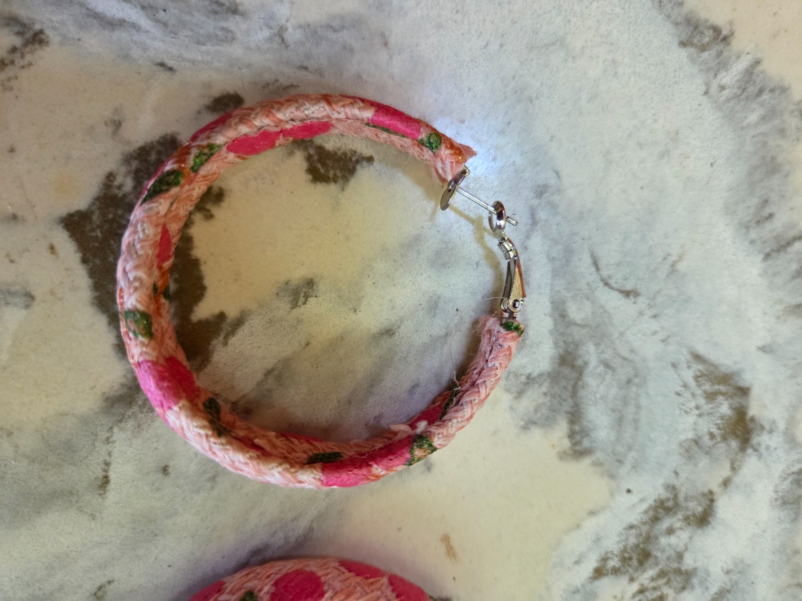 Fun Summer Pink Flower Hoop Earrings