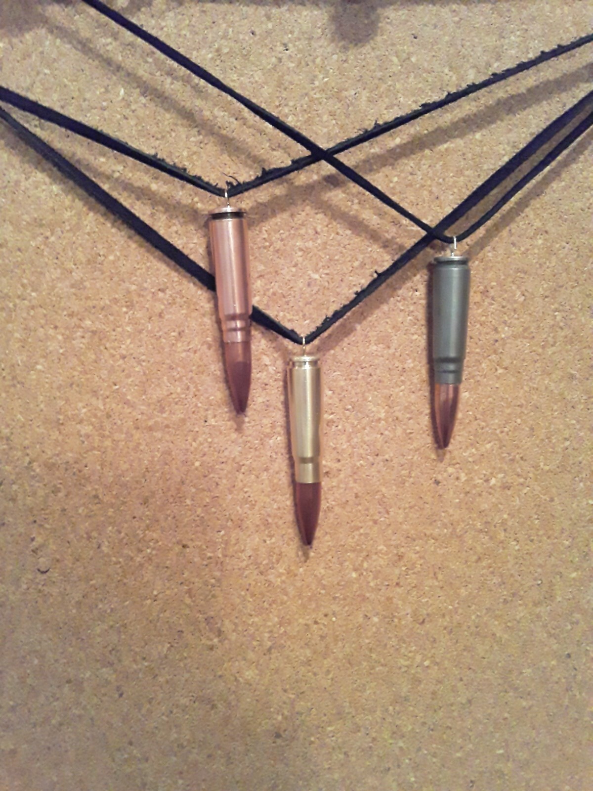 7.62 x 39 AK-47 bullet on black leather necklace buyer choice of FIVE finishes