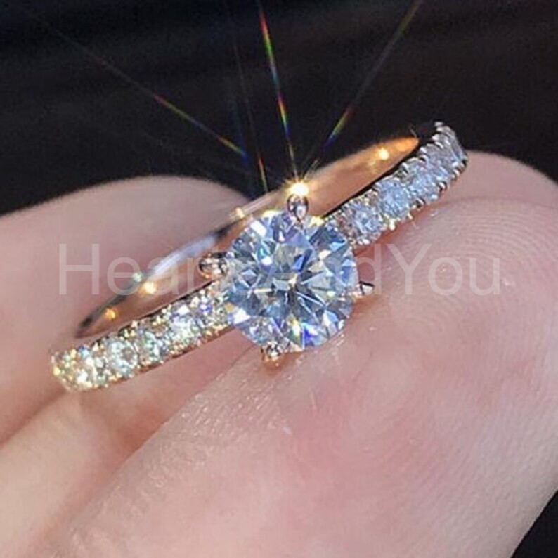 1.7ct Round Cut Moissanite Solitaire with Accents Ring 14k Yellow Gold Plated