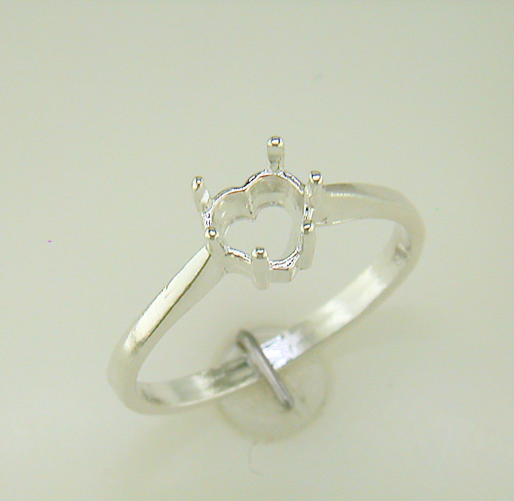 Six Prong Heart Shape Solitaire Ring Setting Sterling Silver