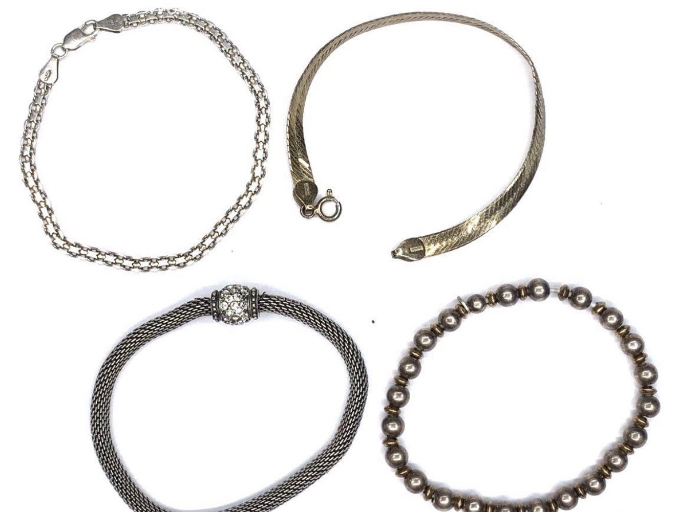 925 Sterling Silver Bracelet Lot of 4 Treasure Hunt Italy Mesh Herringbone Chain