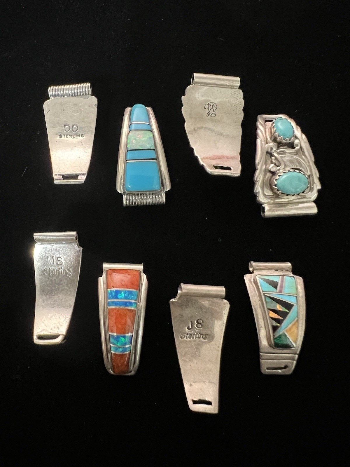 Vintage Sterling Native American Indian Handmade SMALL Watch-Tip LOT (4) Signed