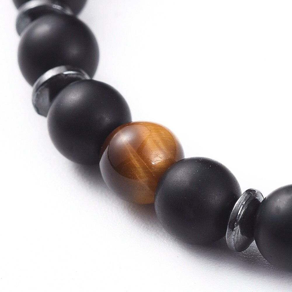 Unisex Tiger Eye Stretch Bracelet Cross Black Agate Frosted Stretch Healing T53