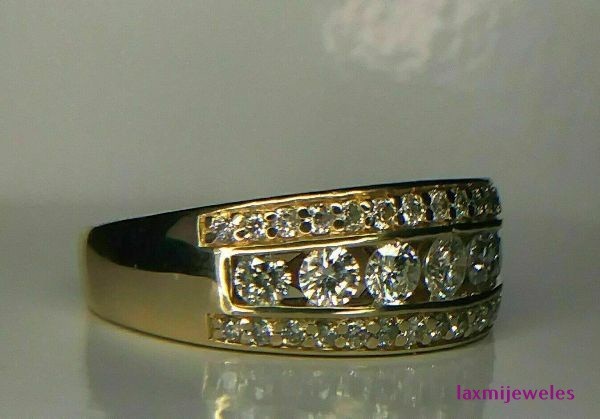 3.50Ct Lab Created Diamond Men’s Ring 14K Yellow Gold Over 3-Row Wide Band Pinky