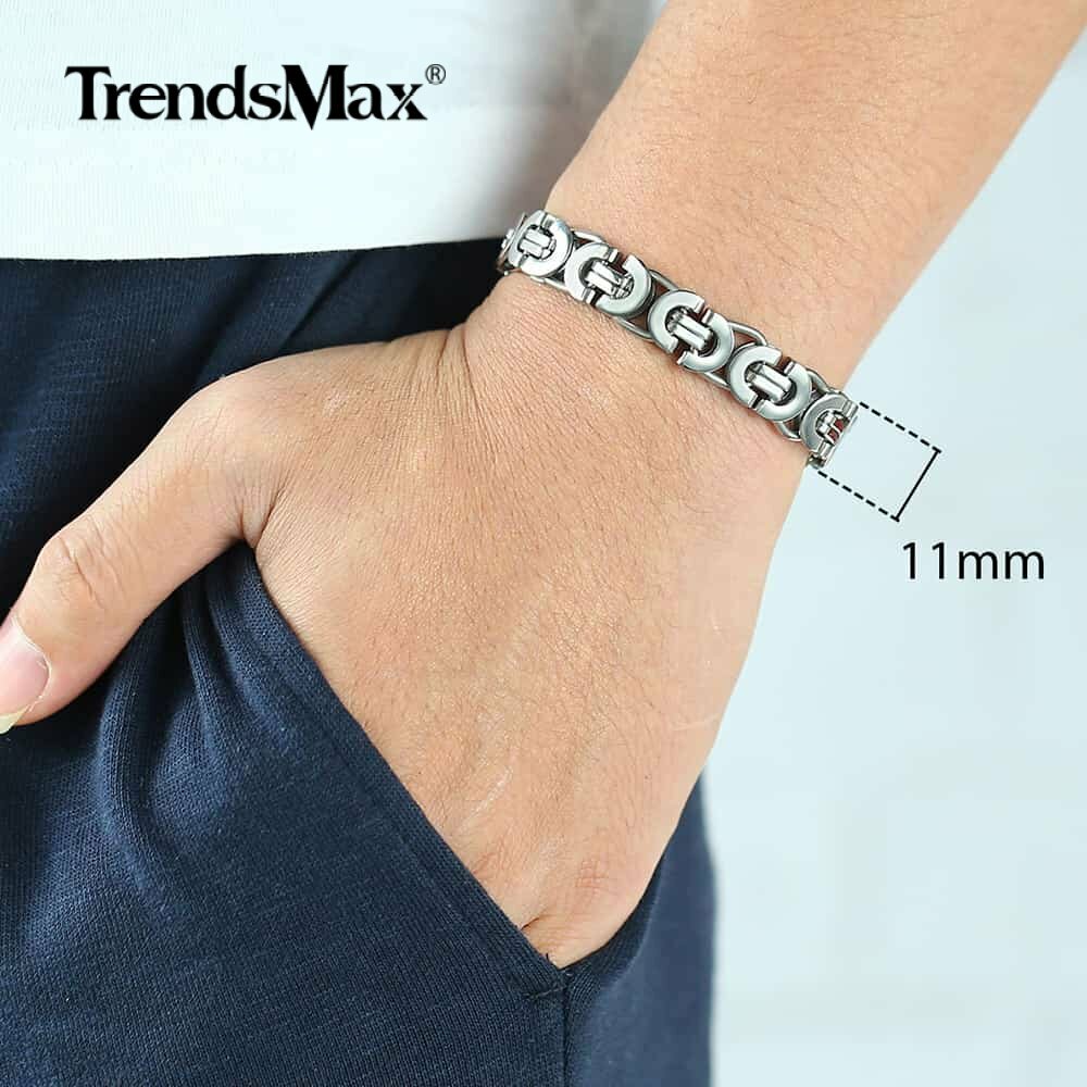 11mm Heavy Silver Flat Byzantine Stainless Steel Chain Bracelet Men’s Link 8.5″