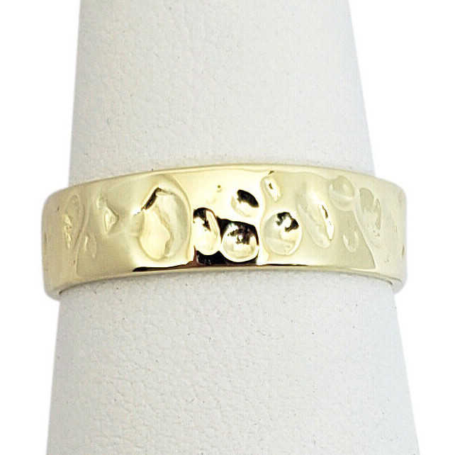Solid 14K Yellow Gold Hammered Ring Band Handmade Deep, 6mm, Sizes 3 – 12