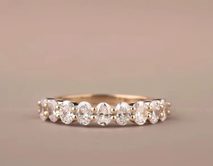 1.50CT Oval Cut Natural Diamond Half Eternity Wedding Band 14K Real Yellow Gold