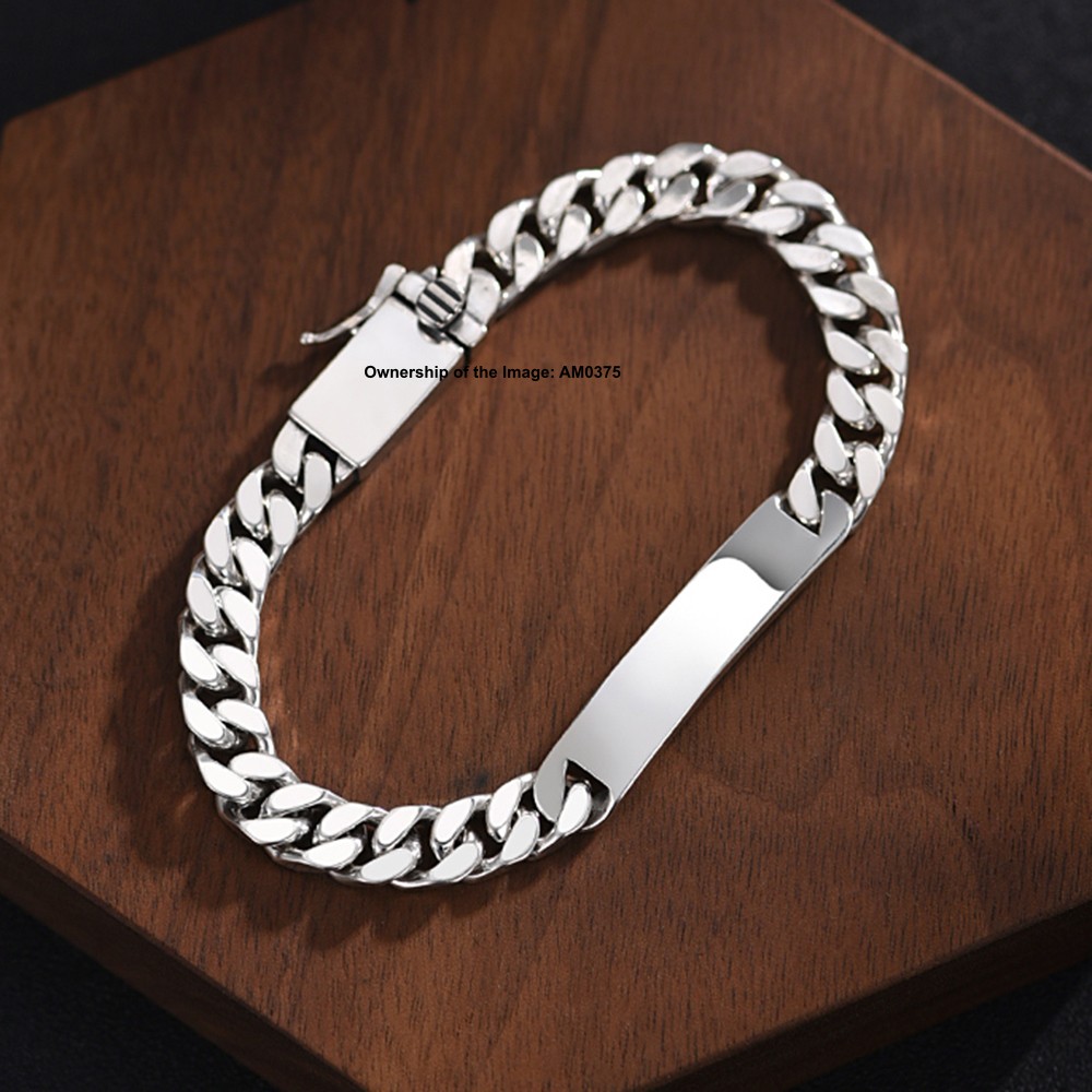 Pure 925 Sterling Silver Curved Plate Curb Link Chain Bracelet Unisex Jewelry