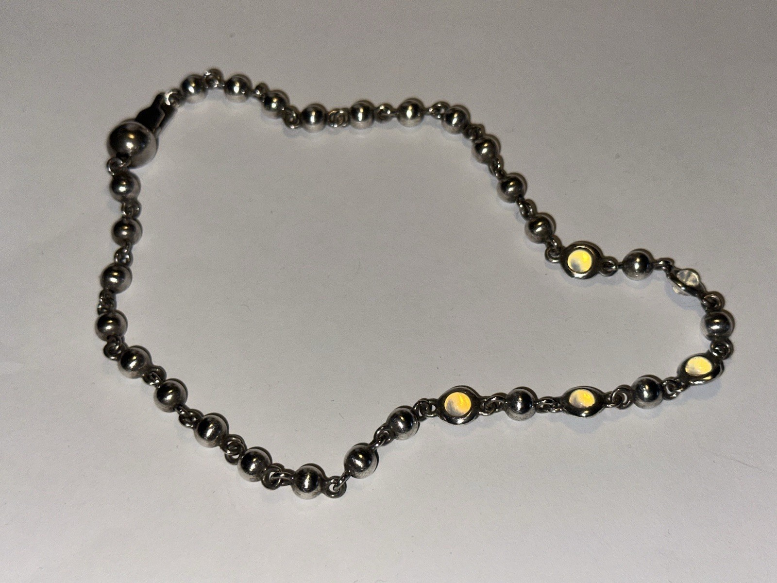 VARON 925 STERLING SILVER OPAL GEMSTONE CHOKER NECKLACE _ 15 INCHES