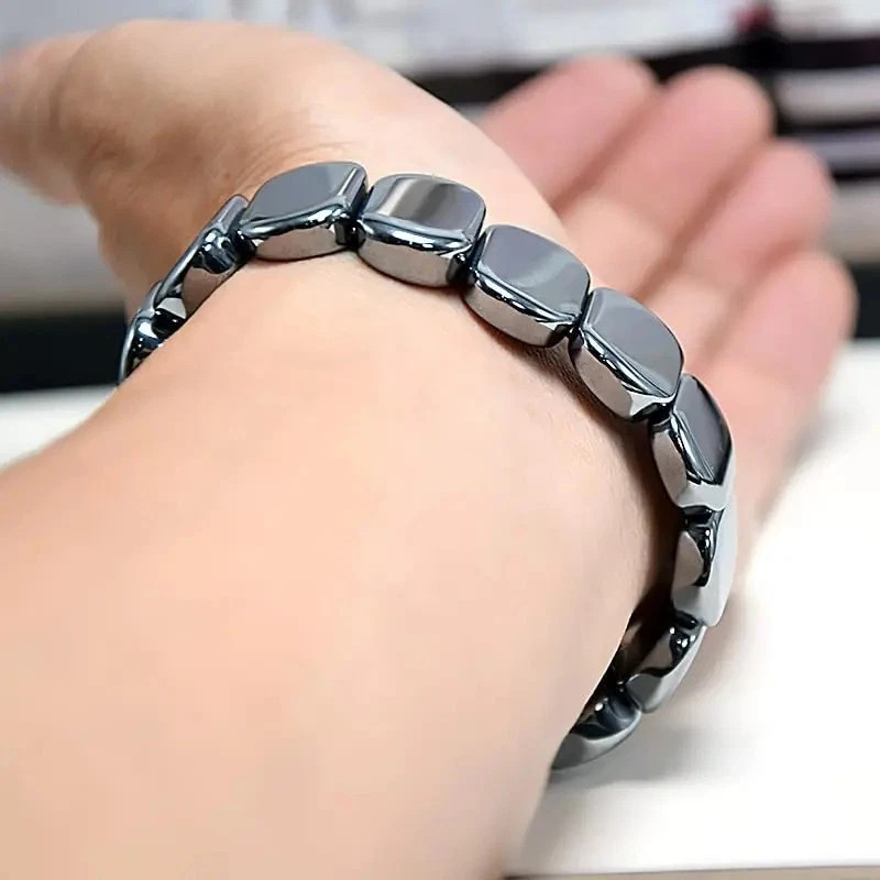 2Pcs Hematite Bracelet for Men Natural Black Energy Healing Reiki Bracelet Gift