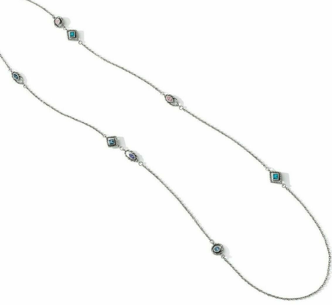 Brighton HALO HORIZON Long Silver Necklace Pink Purple Blue Crystals RT $98 -NWT