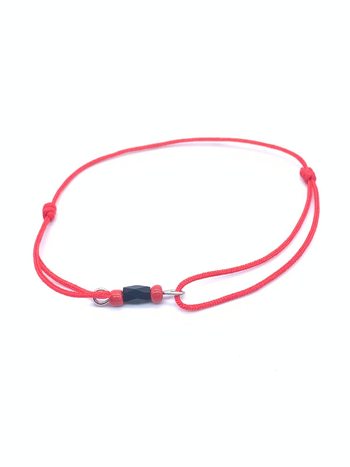 Red String Bead Stone Onyx Black Cool Bracelet Cord Adjustable 6in-10in pack x6