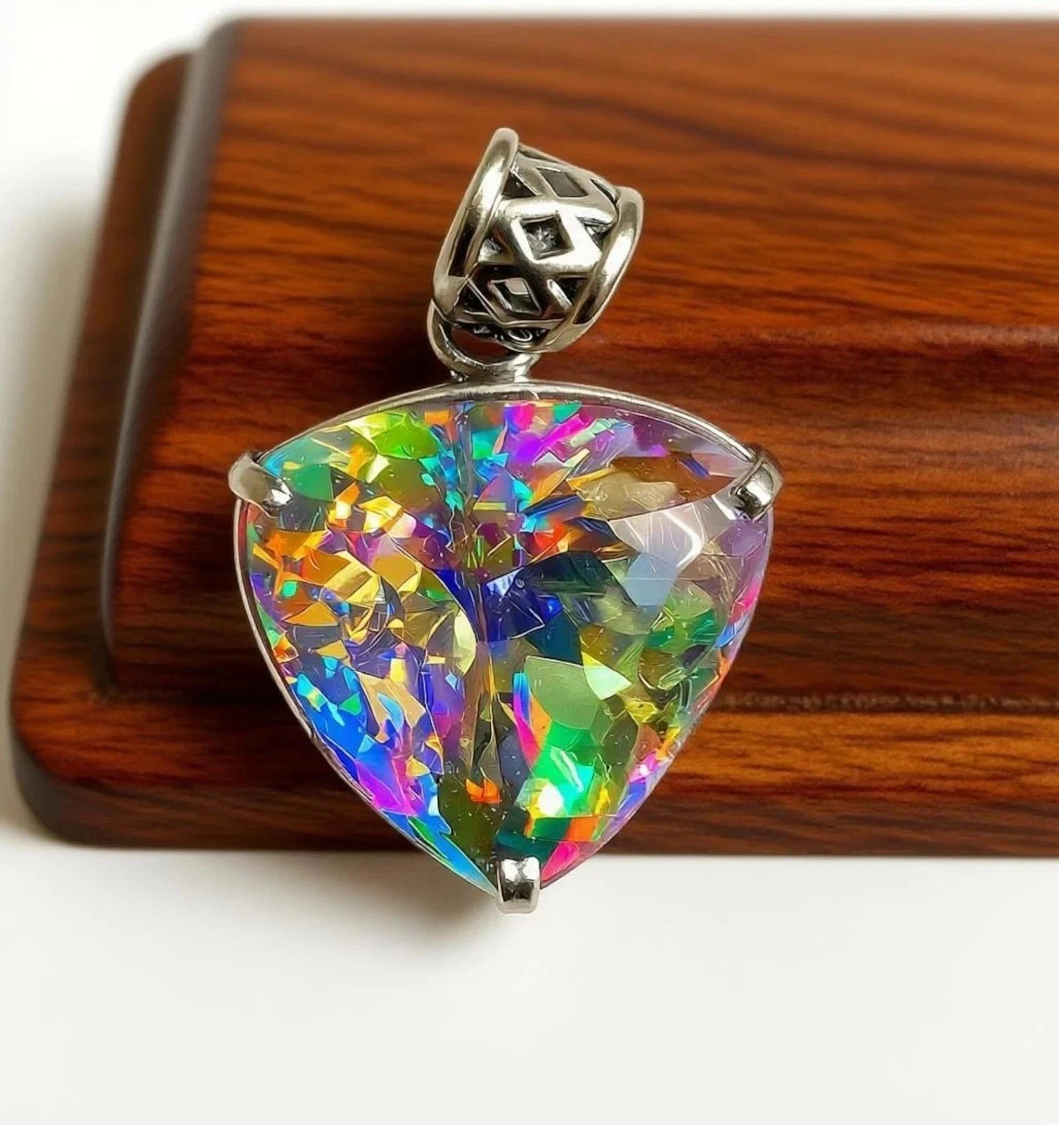 100 Ct+ Natural Mystic Topaz Trillion Cut 925 Solid Silver Pendant Gemstone