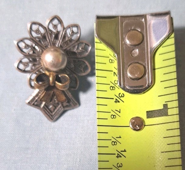 Vintage Kat’s Creations Signed Mixed Metal Angel Lapel Pin Faux Pearl Filigree