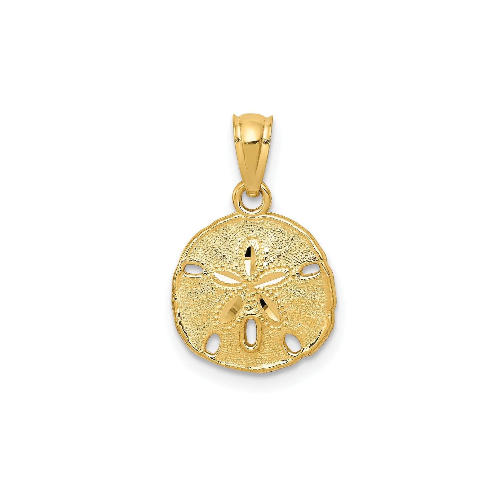 14k Yellow Gold Sand Dollar Pendant Coastal Ocean Symbol Nature Charm Jewelry