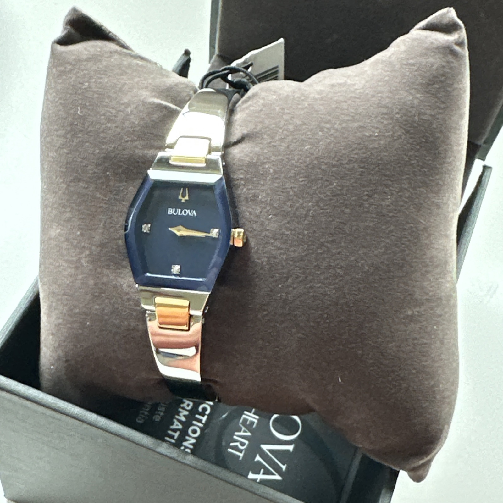 Bulova Gemini Diamonds Quartz Blue Dial Steel Ladies Bangle Watch 98P218
