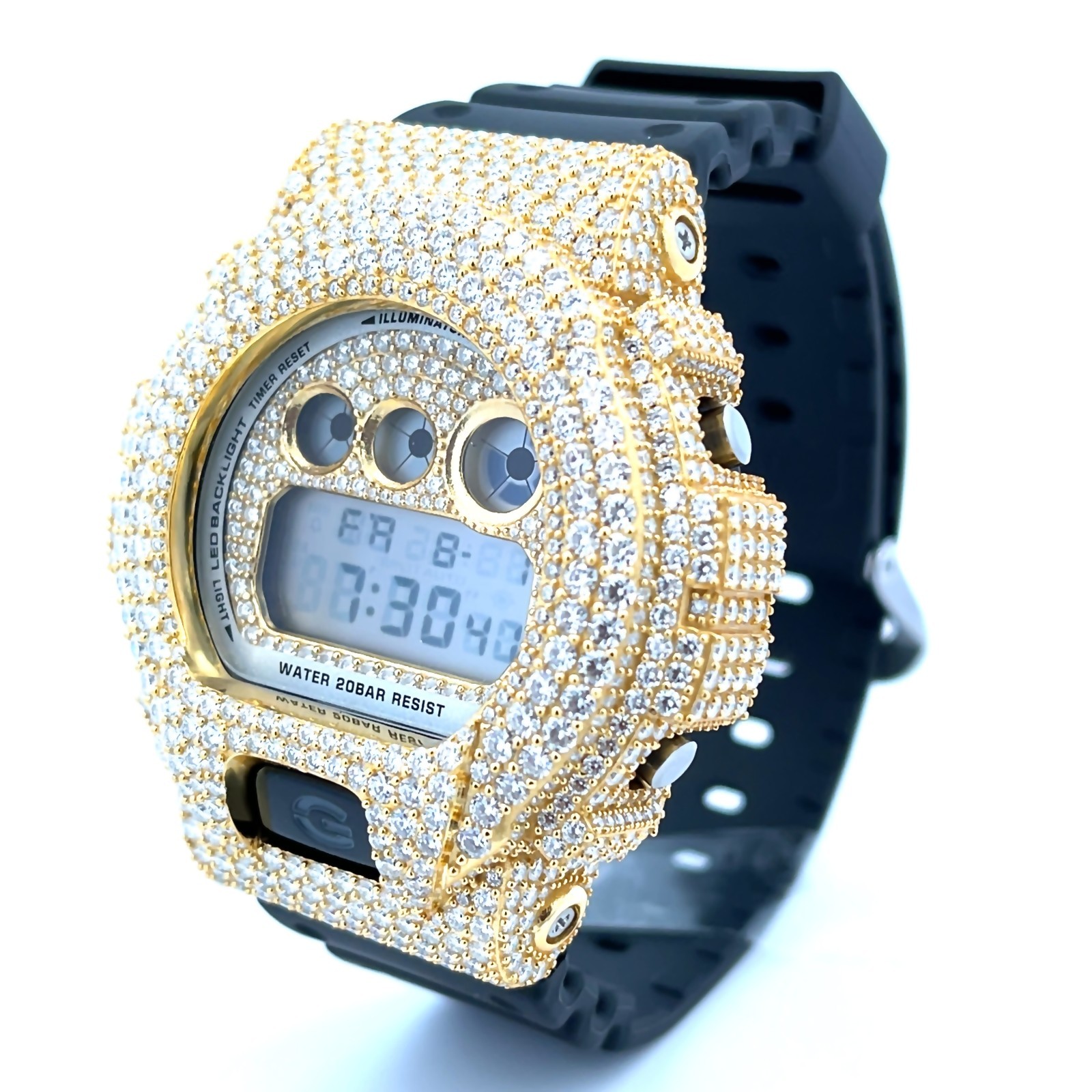 Moissanite Fully Iced Out G-SHOCK DW-6900 – D Color, Flawless Clarity