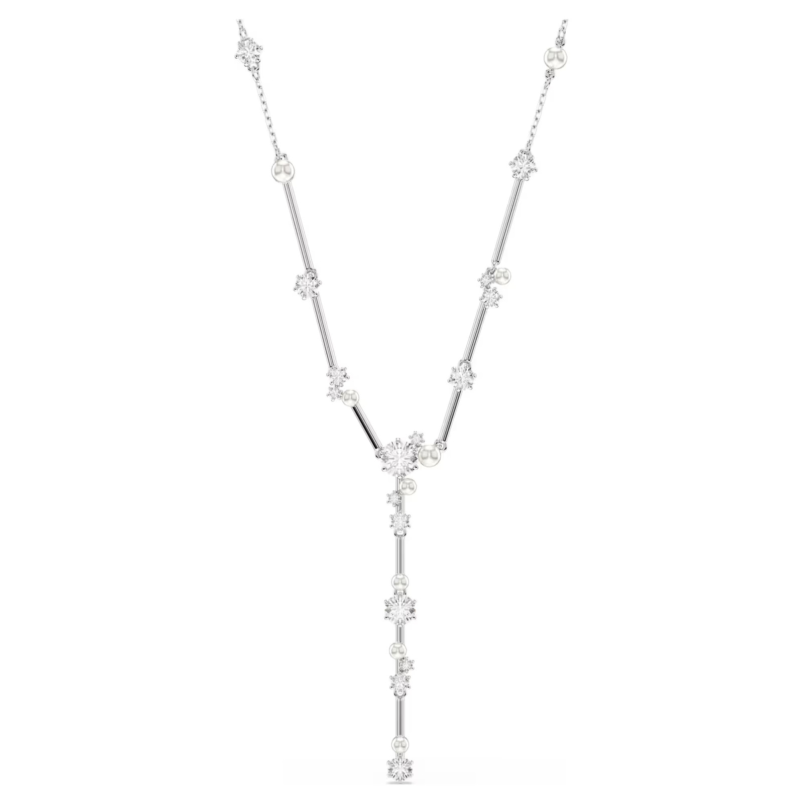 Constella Y White Rhodium Plated Necklace Round Cuts Crystal Pearl New