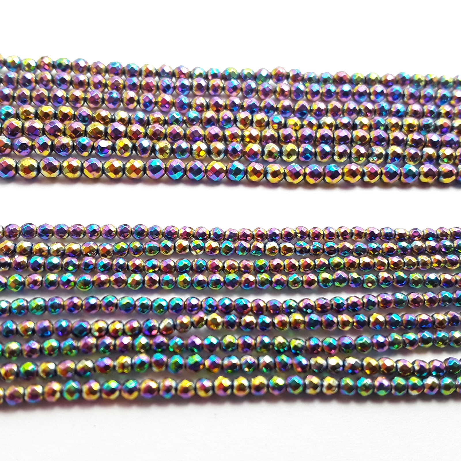 Rainbow Color Hematite Faceted Round Beads 2mm 3mm 4mm 6mm 8mm 10mm 15.5″ Strand