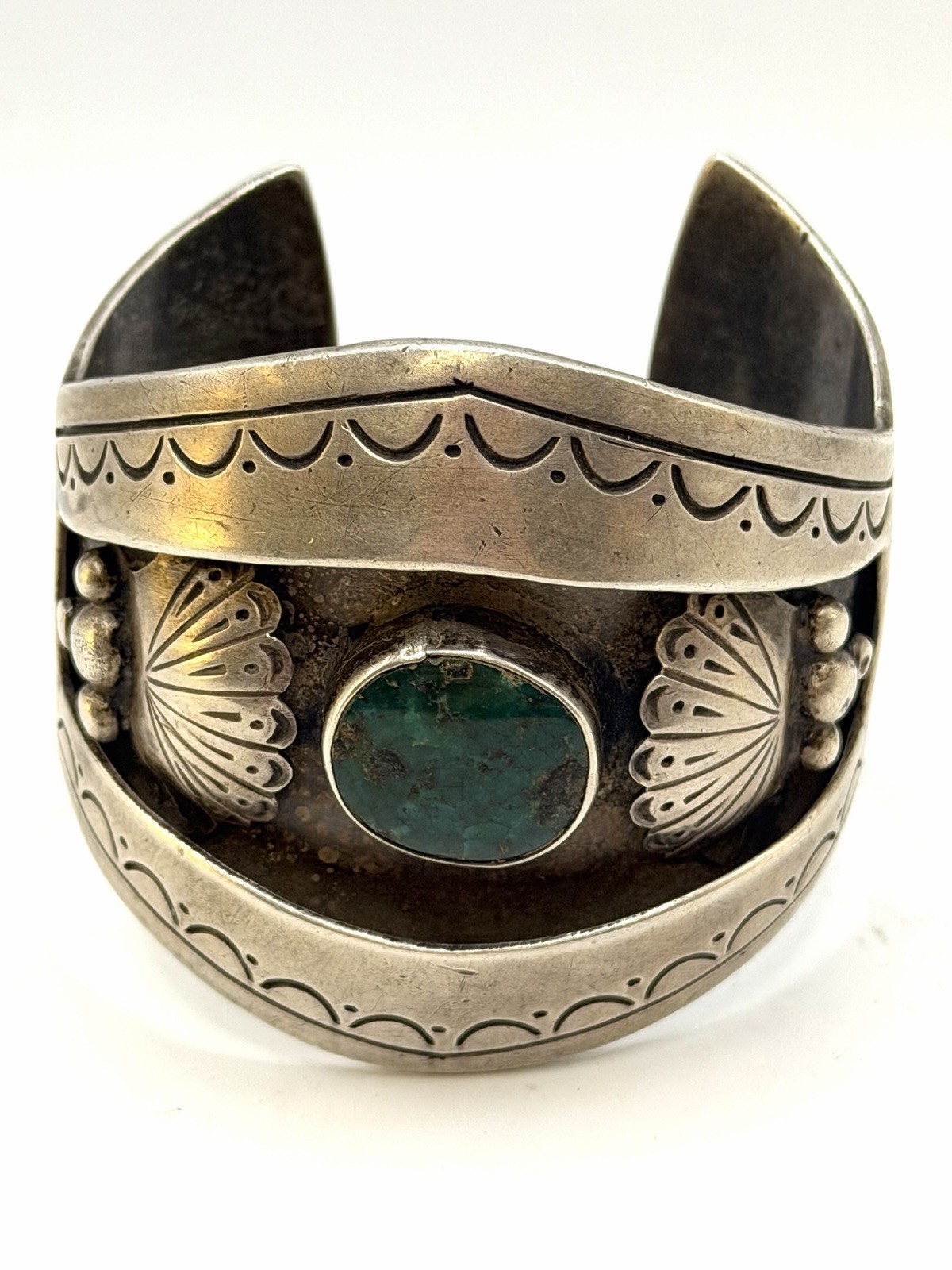 VINTAGE Native American Sterling Silver Turquoise Cuff Bracelet Signed 6.25” OLD