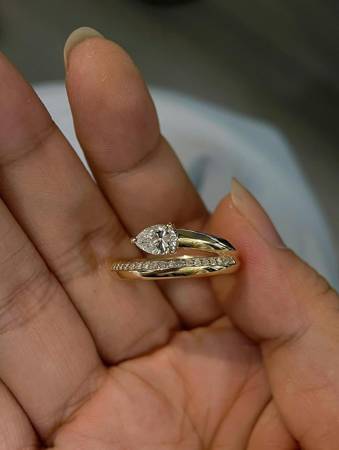1.00 Ct Trillion Cut Lab Grown Diamond Bypass Engagement Band 14K Yellow Gold