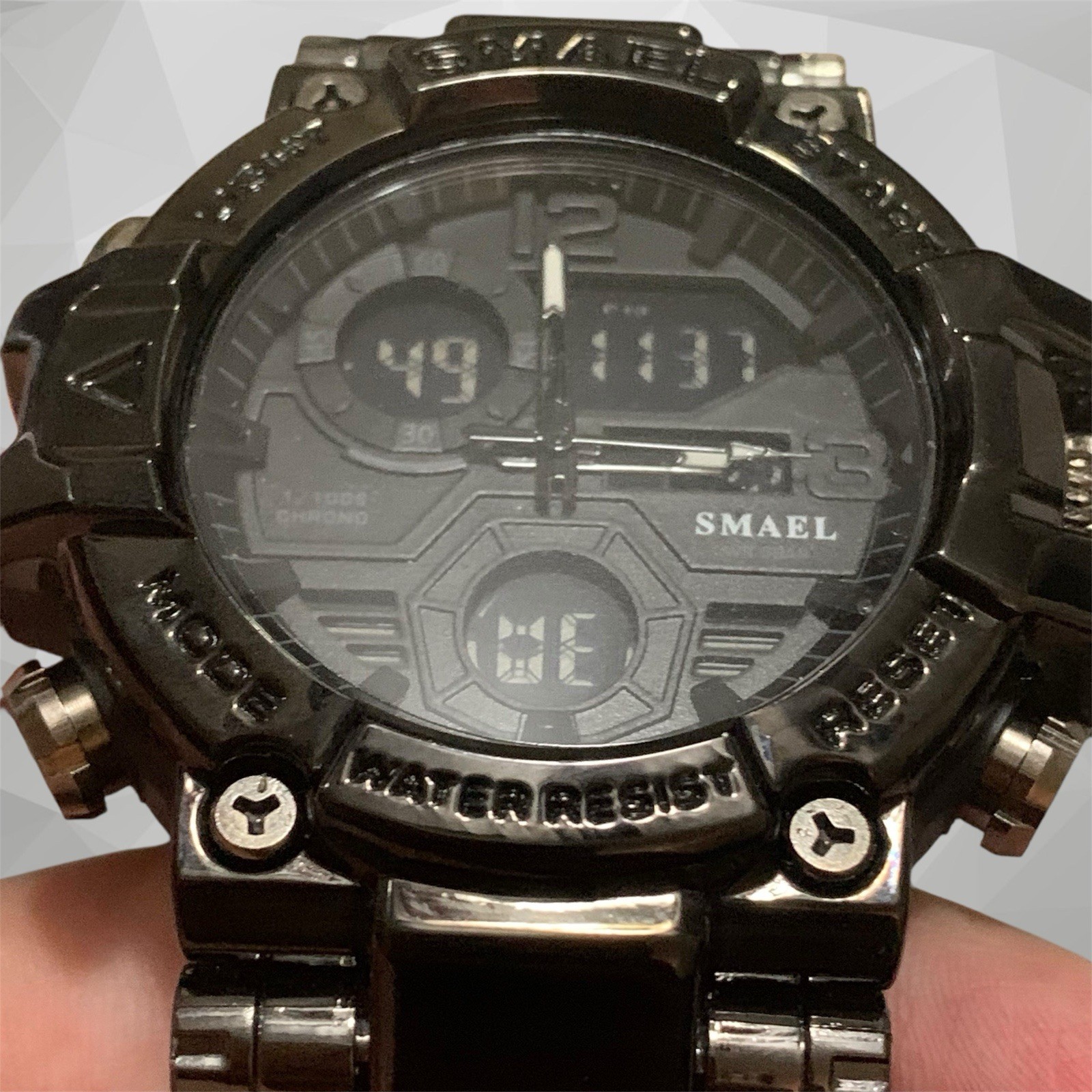 SMAEL Men’s Analog-Digital Watch 50mm Black Resin Strap 50m