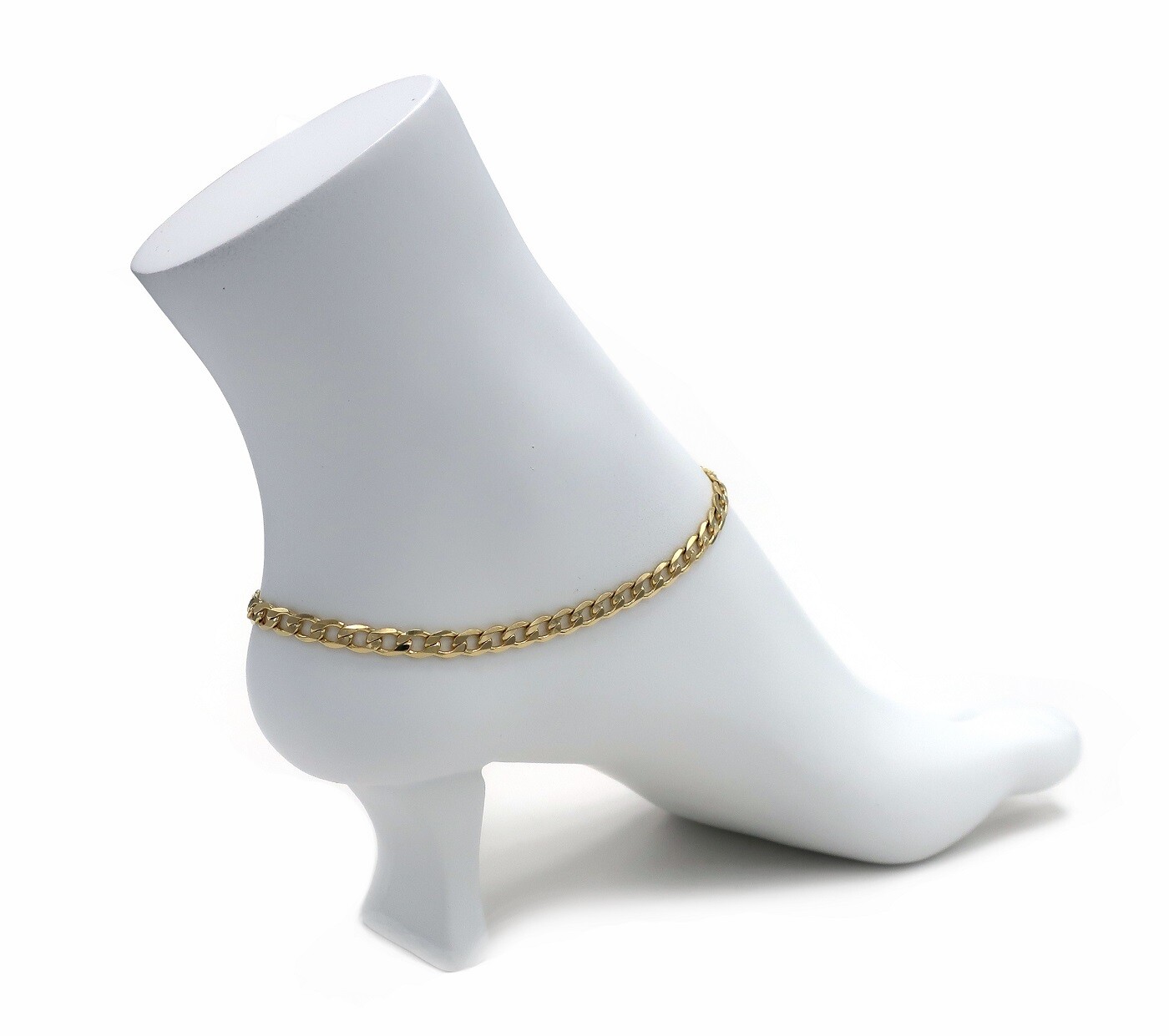 10″ ITALIAN CUBAN CURB LINK CHAIN ANKLET CZ STONE ANKLE BRACELET 14K GOLD PLATED