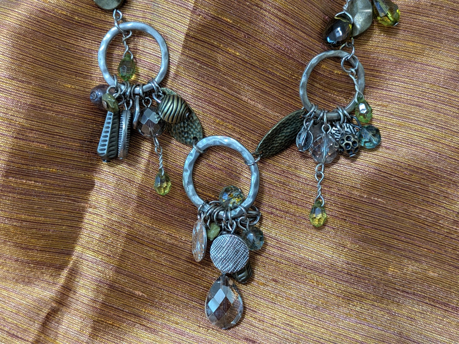 Chain & Light Blue Green Gold Beaded Unique 11 Inch Necklace
