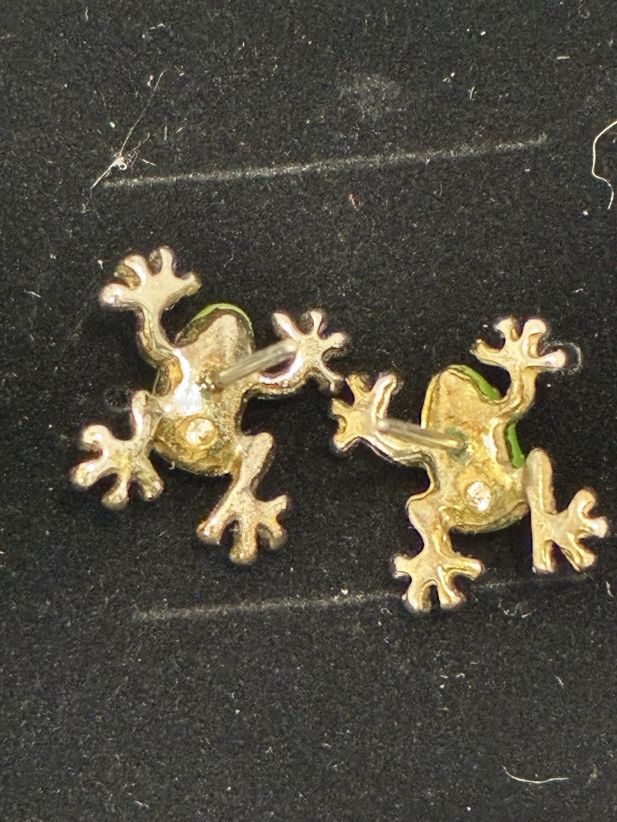 Betsey Johnson Green Enamel Frog Stud Earrings Gold Tone Pink Crystal Critter