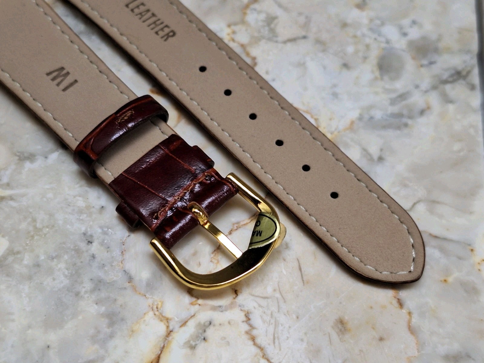 IW Reddish Brown Marron Genuine Leather Padded Watch Band Strap 20 mm Vintage