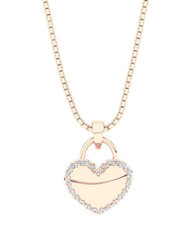 Heart Pendant Necklace VS F 0.25 Carat Round Cut Diamond 14K Rose Gold 0.59 Inch