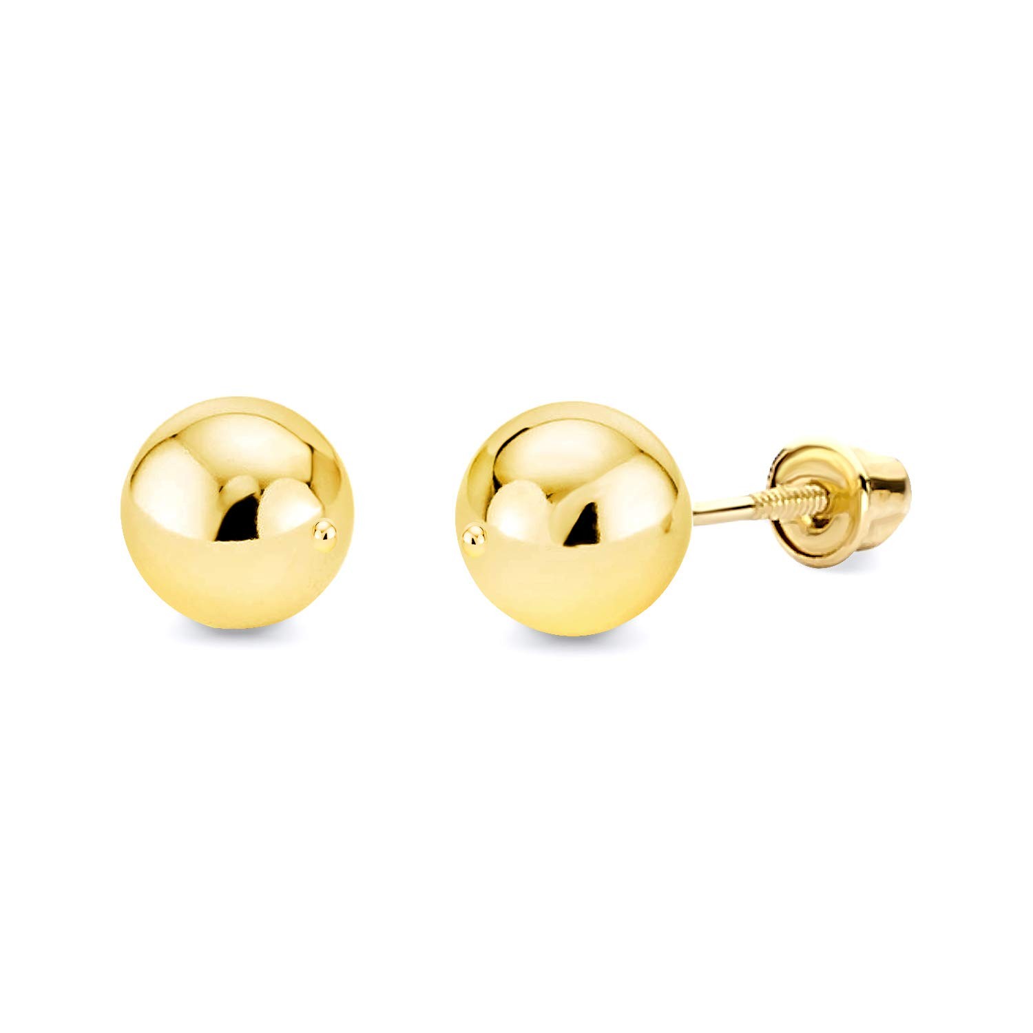 14k REAL Yellow/White Gold 2mm,3mm,4mm,5mm,6mm Ball Stud Earrings with Screw …