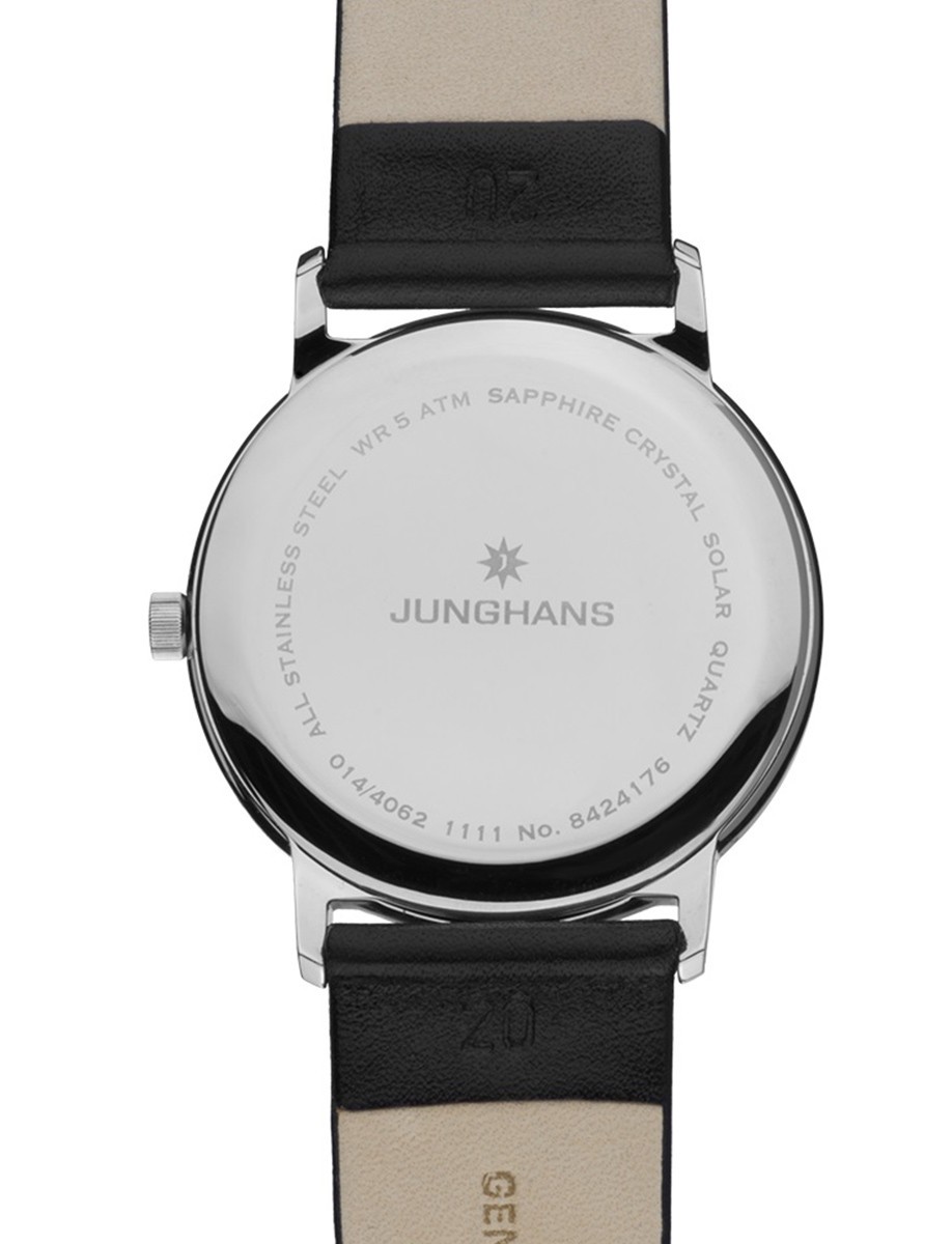 Junghans Force Milano Solar 37mm Black Dial Leather Band Watch 14/4062.00