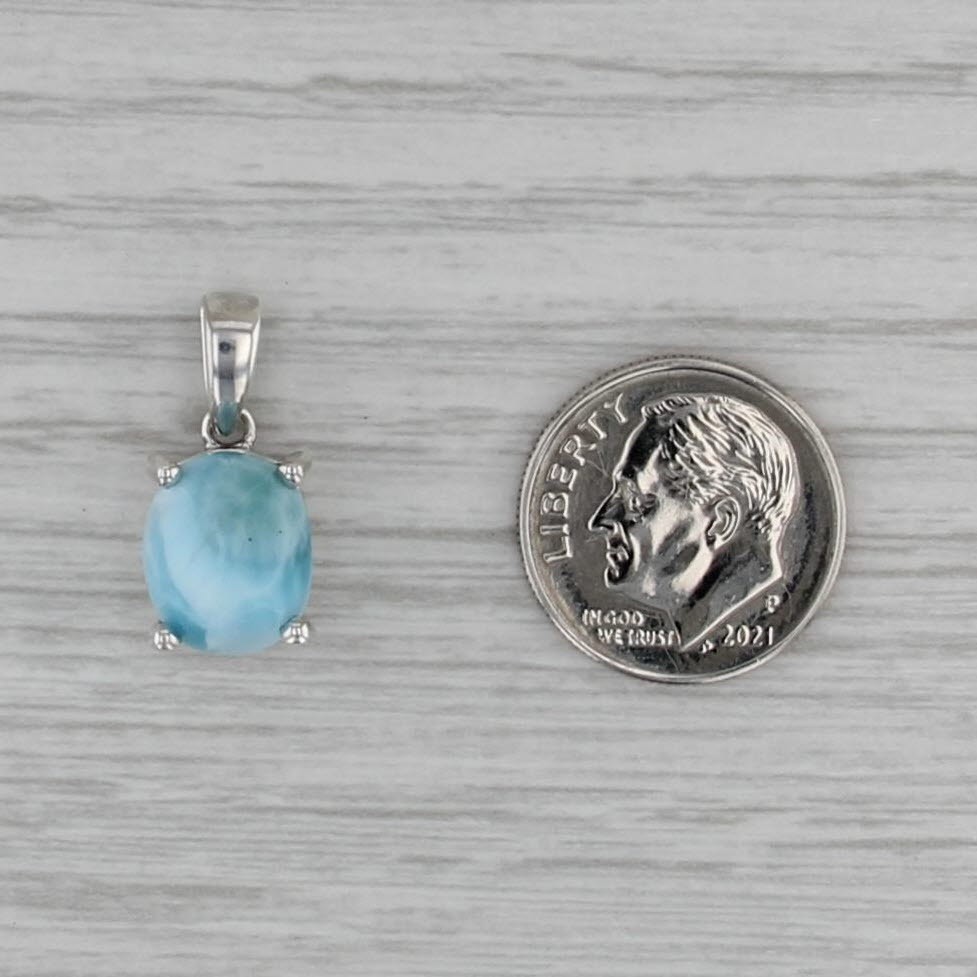 Natural Larimar Oval Gemstone 925 Sterling Silver Handmade Pendant