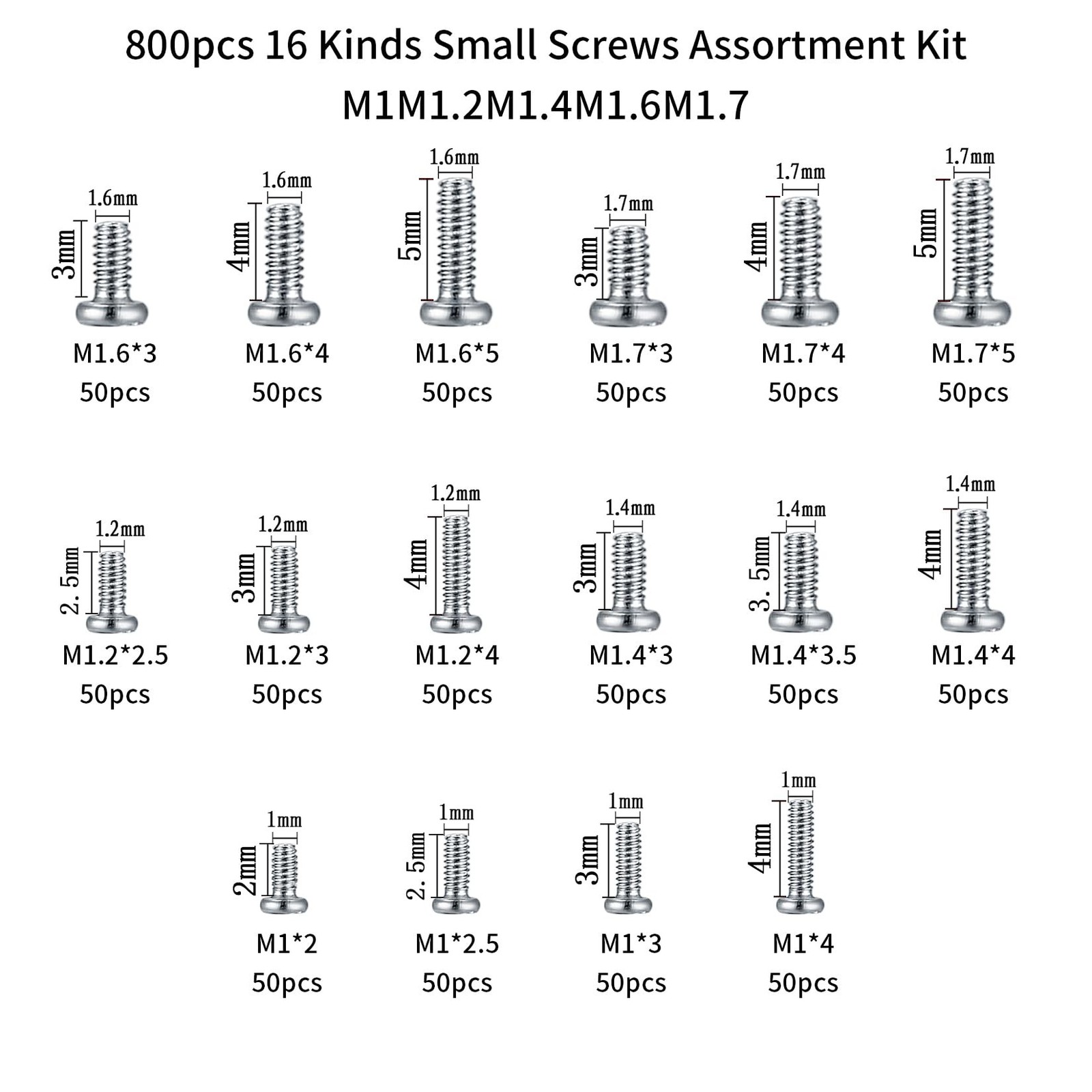 Micro Small Pan Head Screw Assortment For Phone Clock Repair 800 Count Kit USNew
